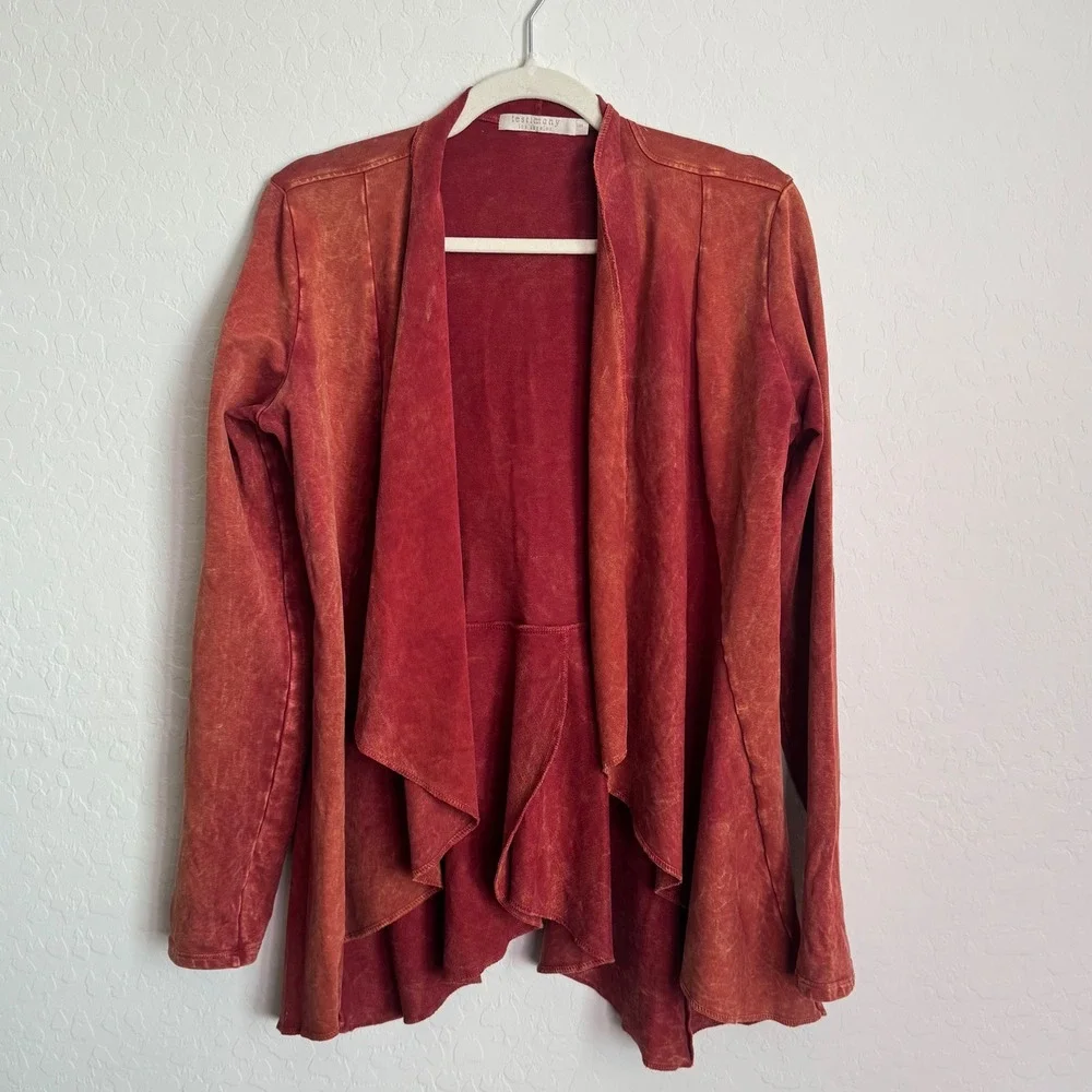 Testimony Los Angeles Rust Mineral Wash French‎ Terry Waterfall Cardigan Small